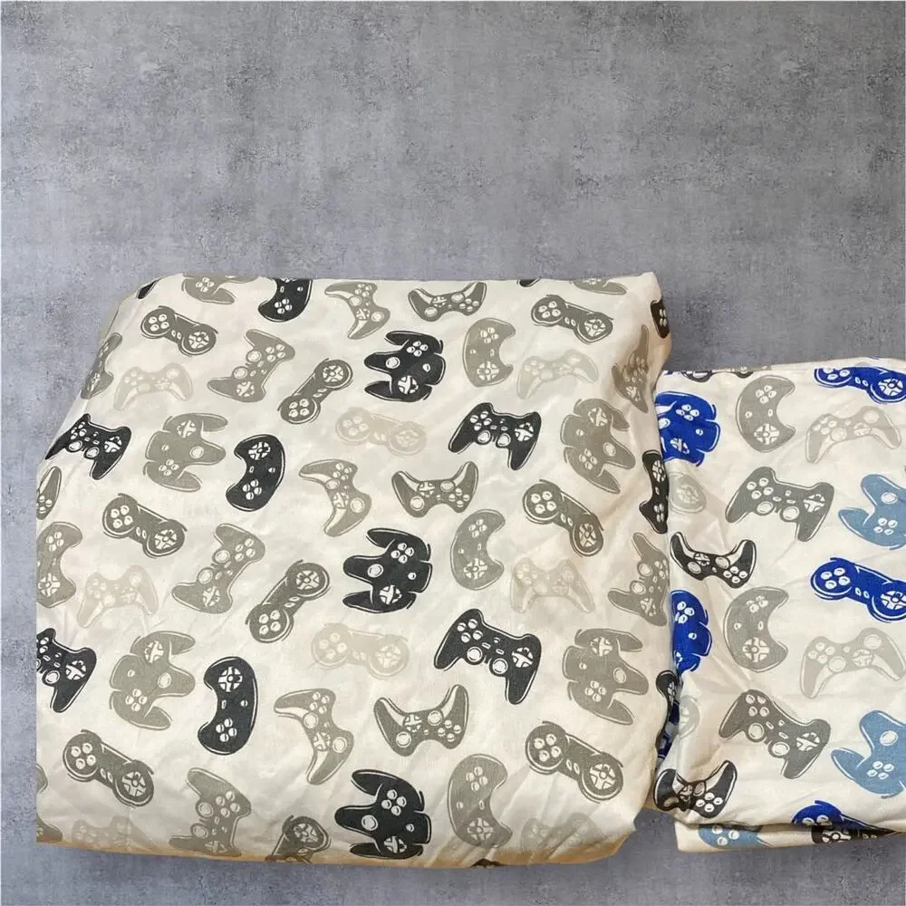 Gamer Game Controllers Full flat sheet Pillow Case cotton blend Black White Blue